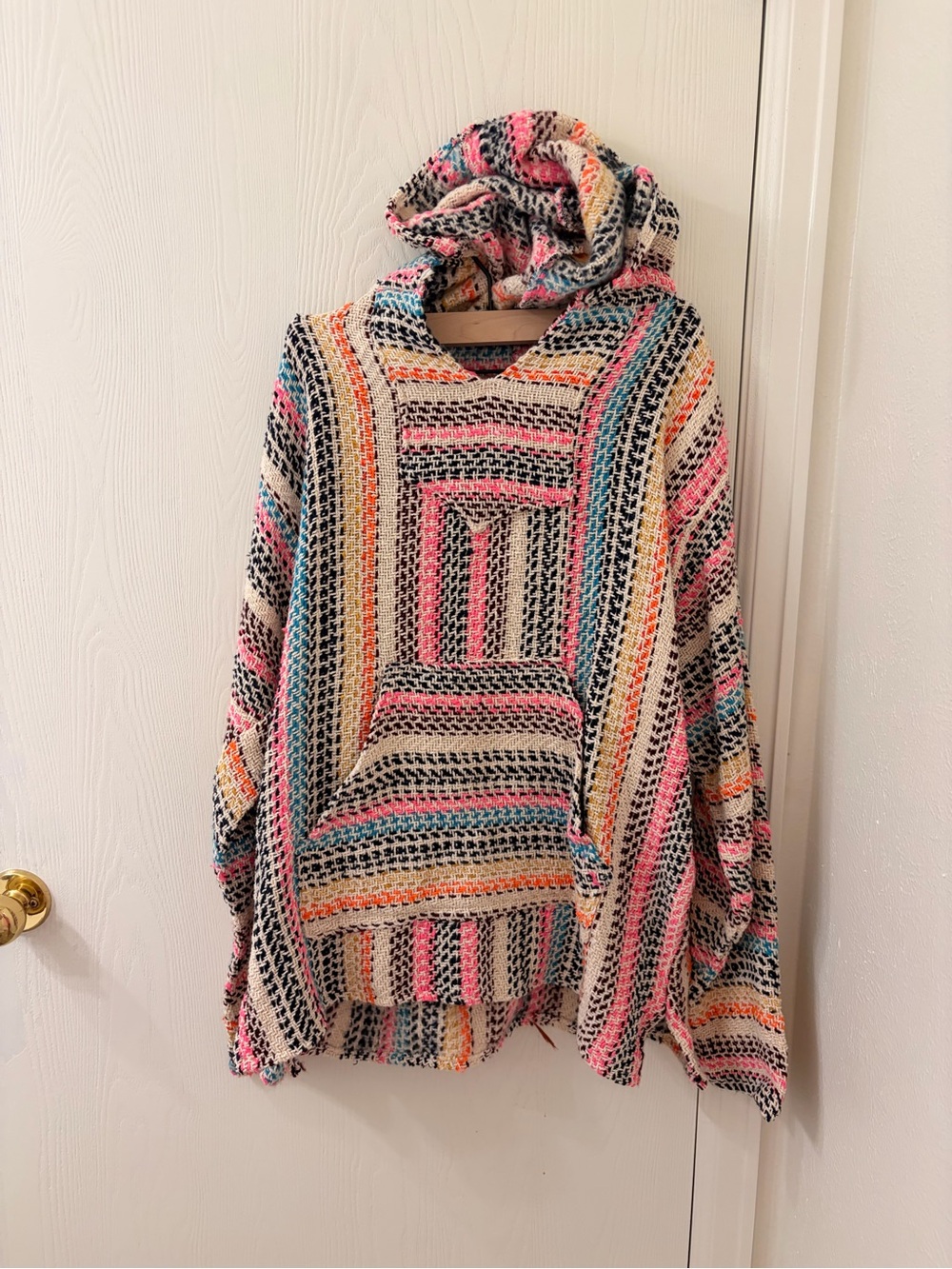 Striped Multicolor Hooded Knit Poncho - Lightweight Cozy Layer